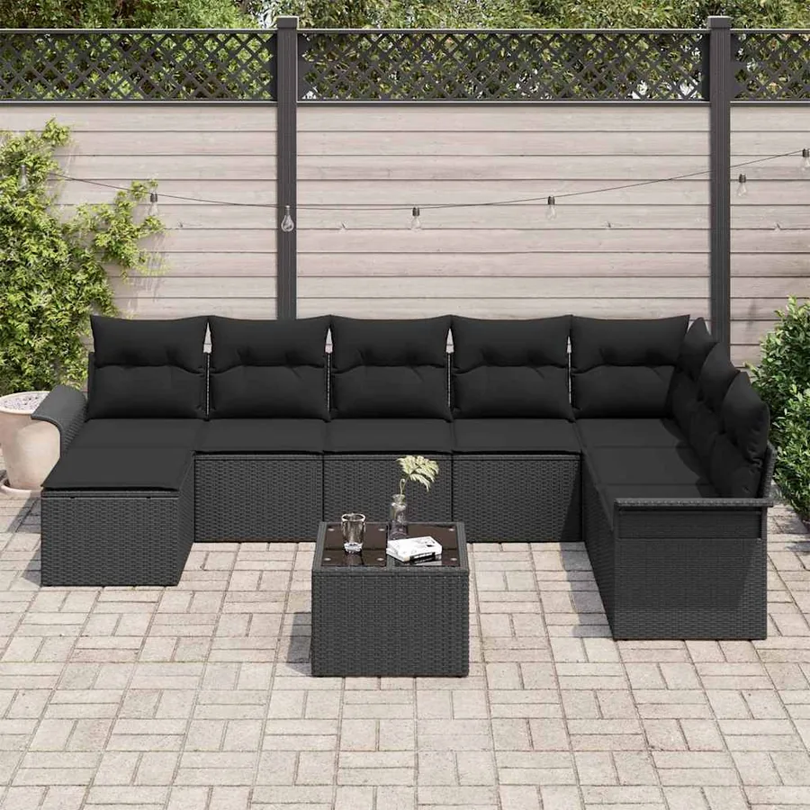 Ensemble de canapé de jardin avec coussin 9 pcs Noir polyrotin - 3