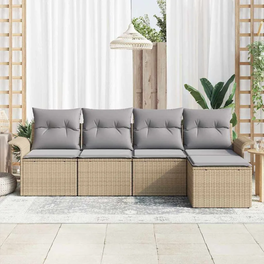 Canapé d’extérieur avec coussin 5 pcs Beige polyrotin - 3