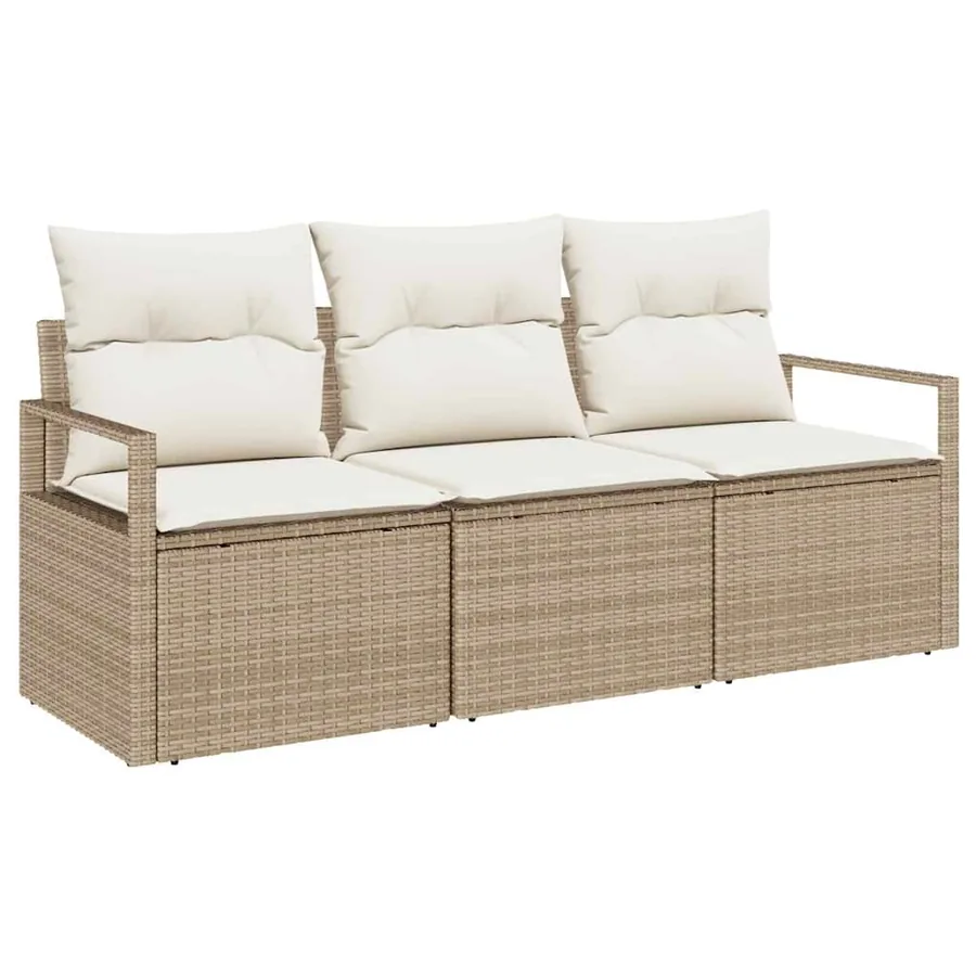 Ensemble de canapé de jardin 3 pcs Beige et blanc polyrotin - 2