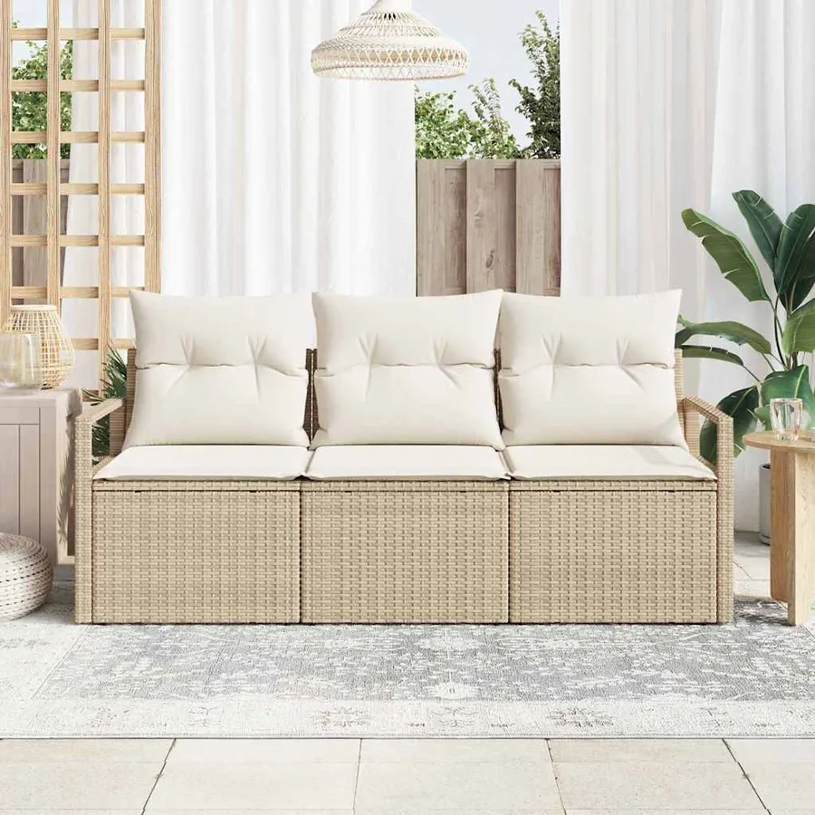 Ensemble de canapé de jardin 3 pcs Beige et blanc polyrotin - 3