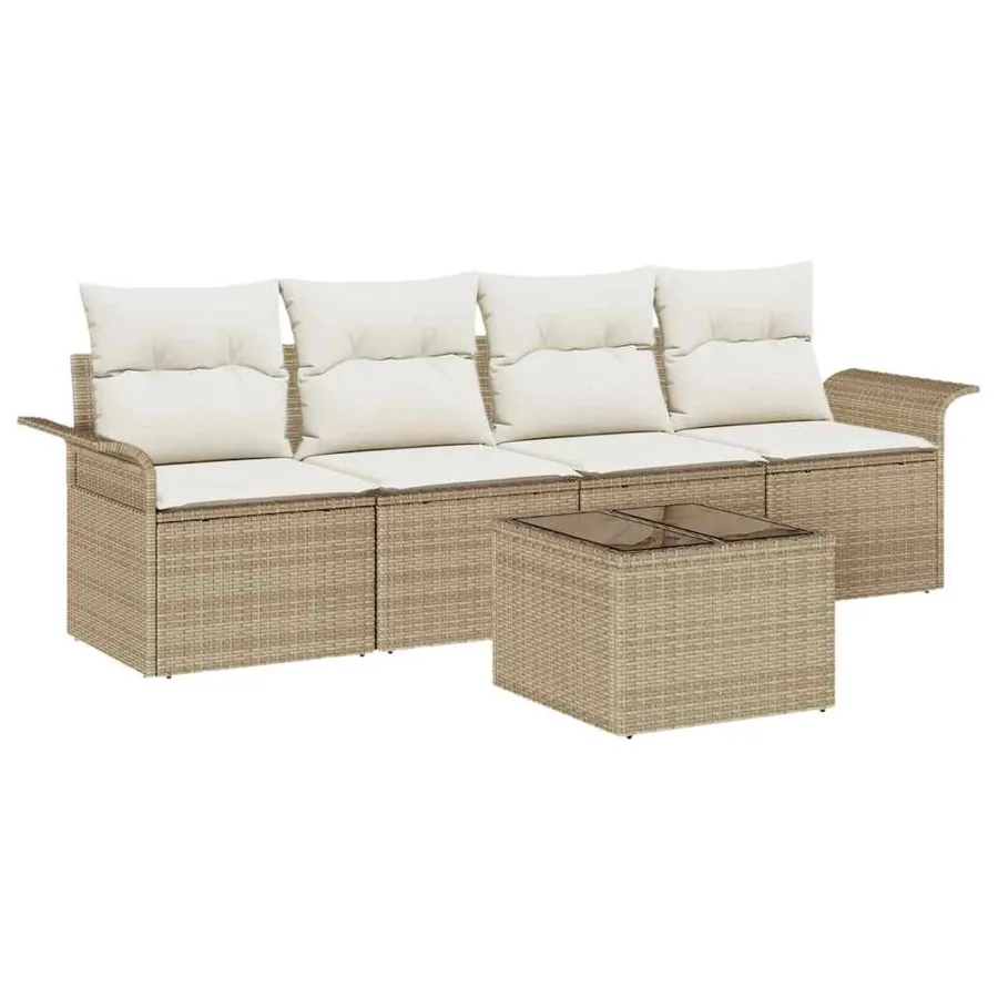 Ensemble de canapé de jardin 5 pcs Beige et crème polyrotin - 2