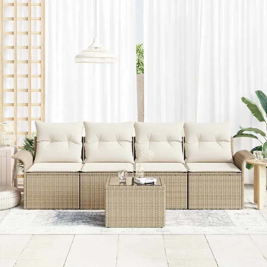Ensemble de canapé de jardin 5 pcs Beige et crème polyrotin - 3