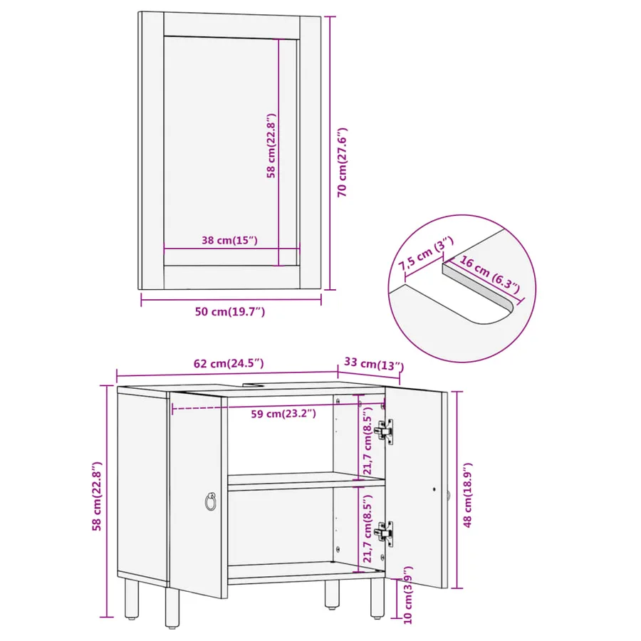 Ensemble de meubles salle de bain 2 pcs bois de manguier massif - 16