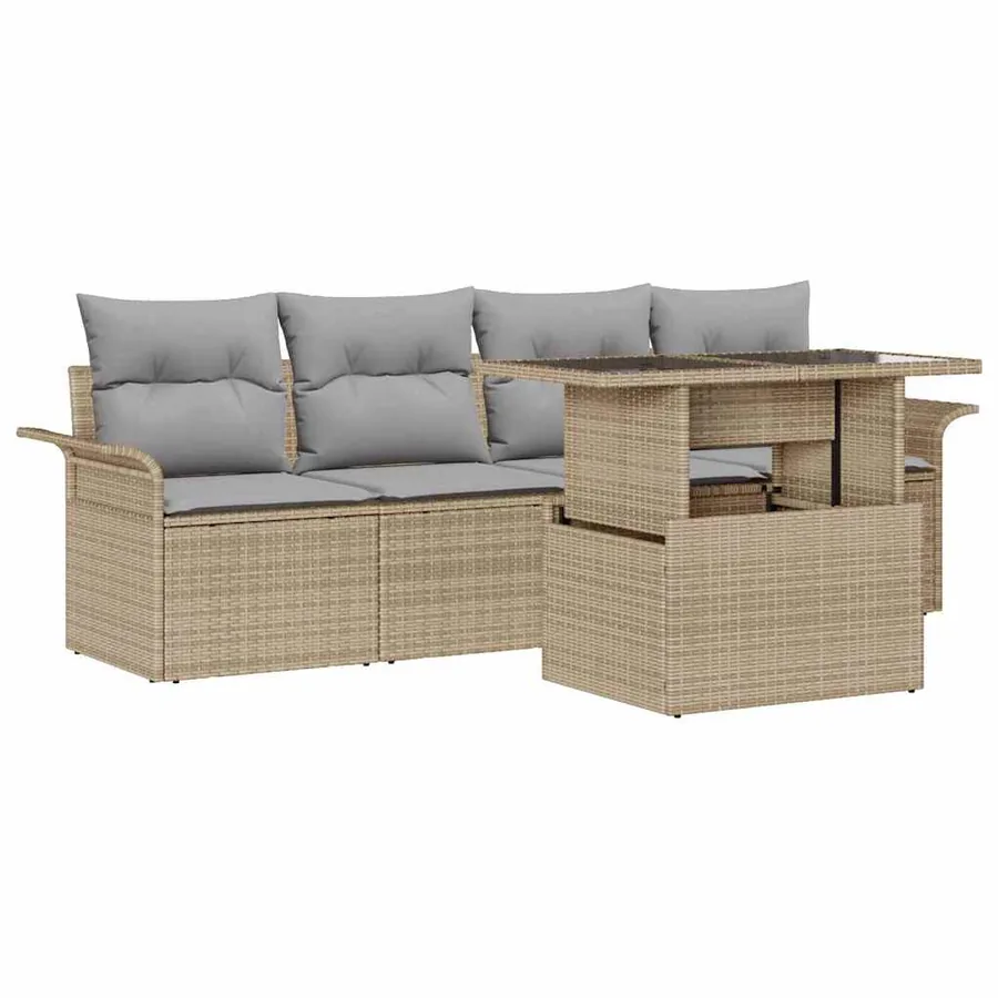 Ensemble de canapé de jardin avec coussin 5 pcs Beige polyrotin - 2