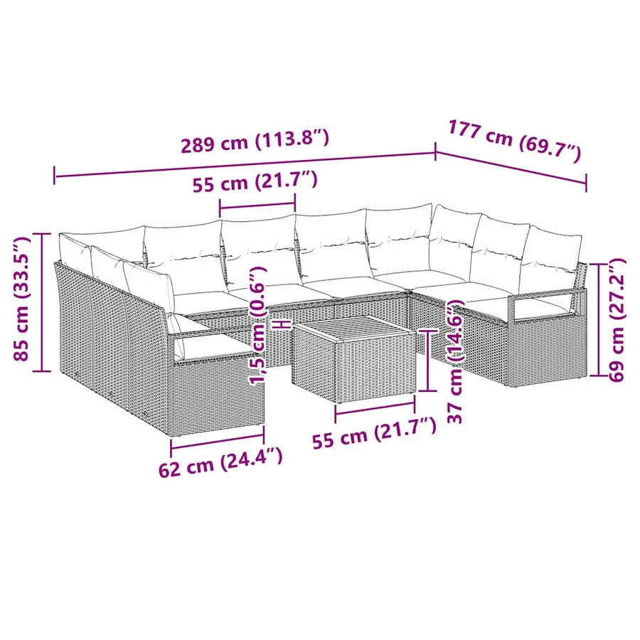 Ensemble de canapé de jardin 10 pcs Beige et crème polyrotin - 13