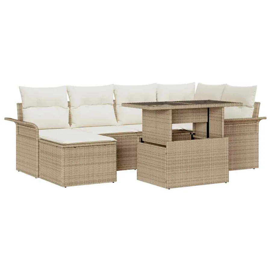 Ensemble de canapé de jardin 7 pcs Beige Poly rotin