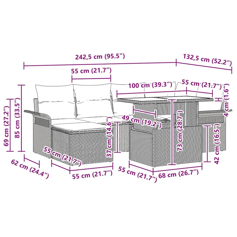 Ensemble de canapé de jardin 7 pcs Beige Poly rotin - 7