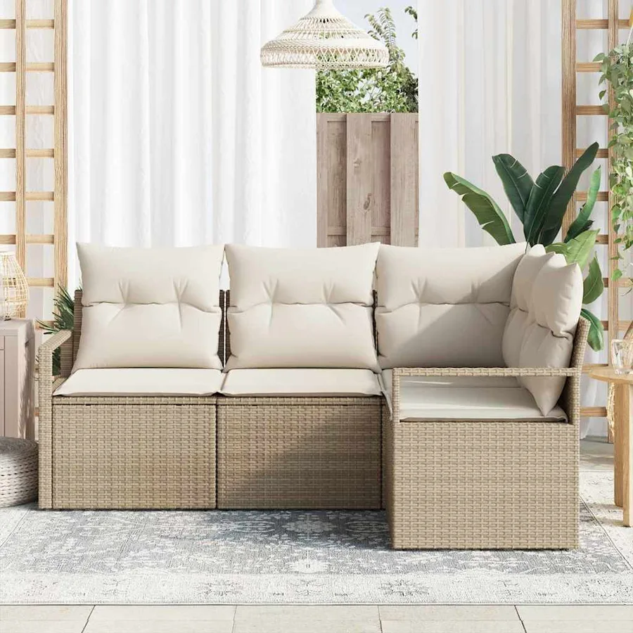 Ensemble de Canapés avec coussin 4 pcs Beige et crème polyrotin - 3