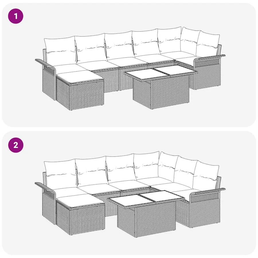 Ensemble de canapé de jardin 8 pcs Beige Poly rotin - 9