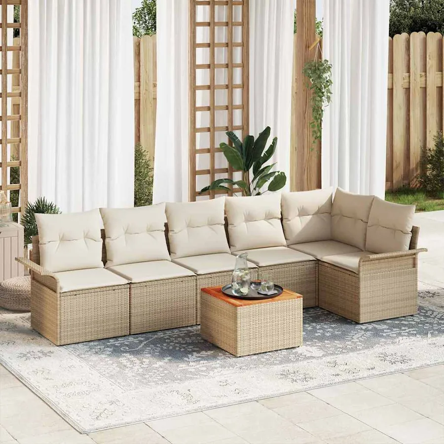Ensemble de canapé de jardin 7 pcs Beige et crème polyrotin