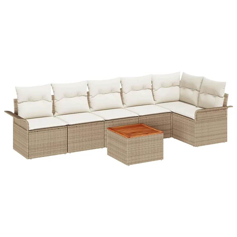 Ensemble de canapé de jardin 7 pcs Beige et crème polyrotin - 2
