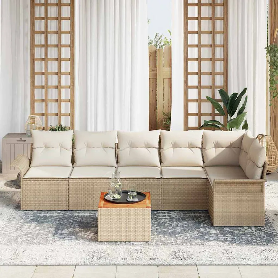 Ensemble de canapé de jardin 7 pcs Beige et crème polyrotin - 3