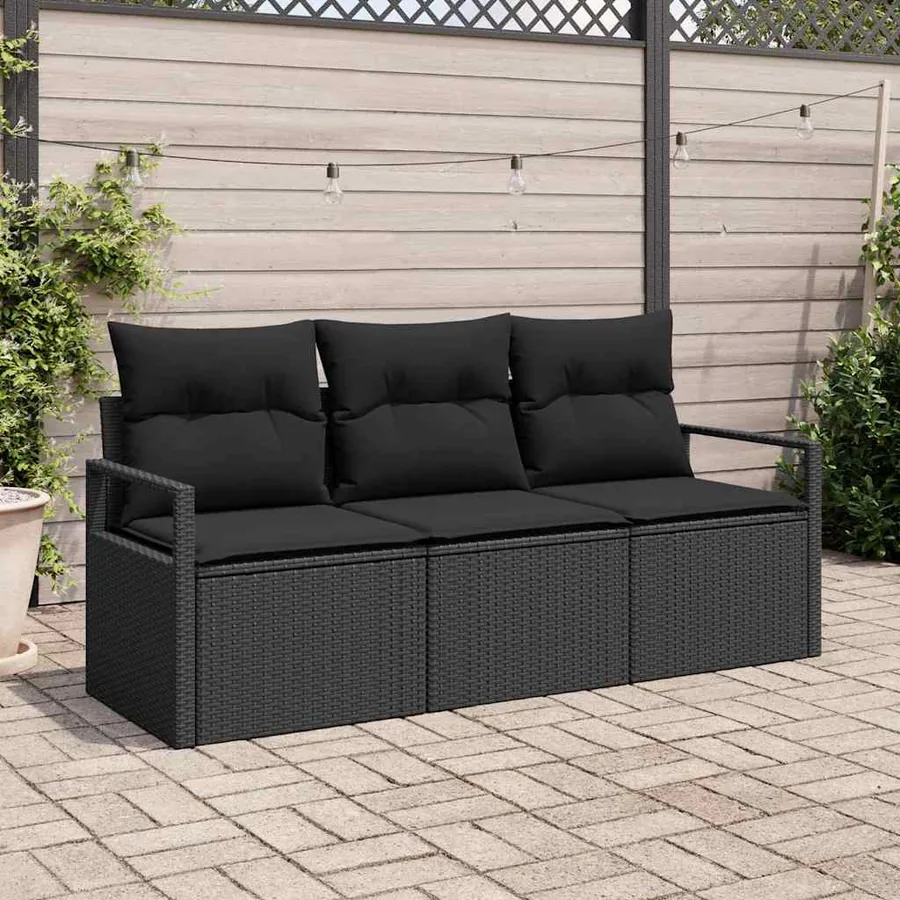 Ensemble de canapé de jardin avec coussin 3 pcs Noir polyrotin
