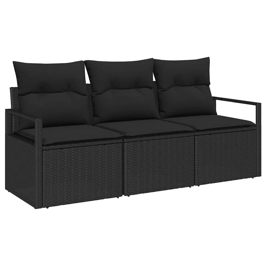 Ensemble de canapé de jardin avec coussin 3 pcs Noir polyrotin - 2