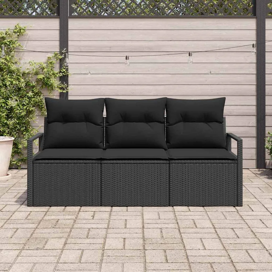 Ensemble de canapé de jardin avec coussin 3 pcs Noir polyrotin - 3