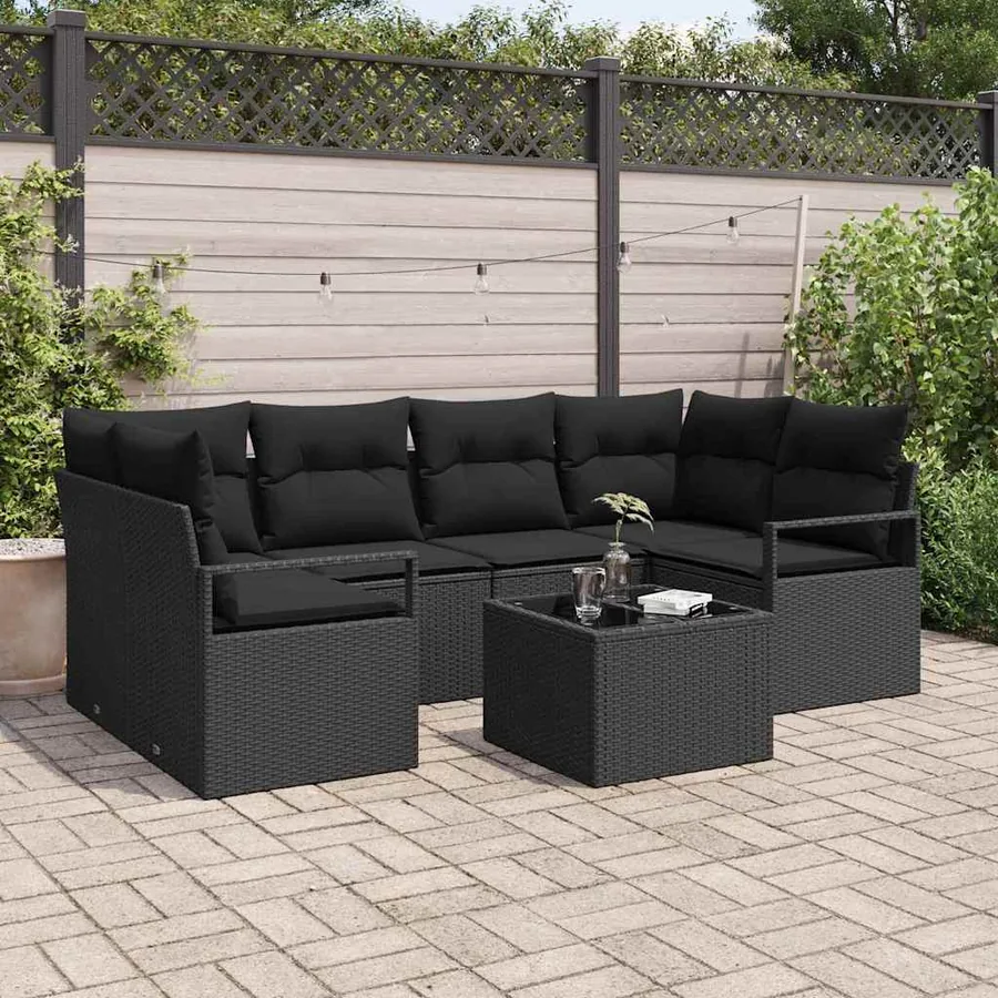 Ensemble de canapé de jardin avec coussin 7 pcs Noir