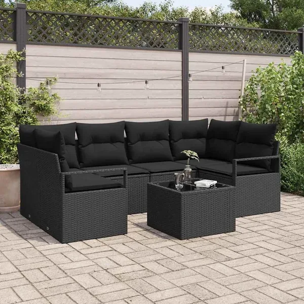 Ensemble de canapé de jardin avec coussin 7 pcs Noir