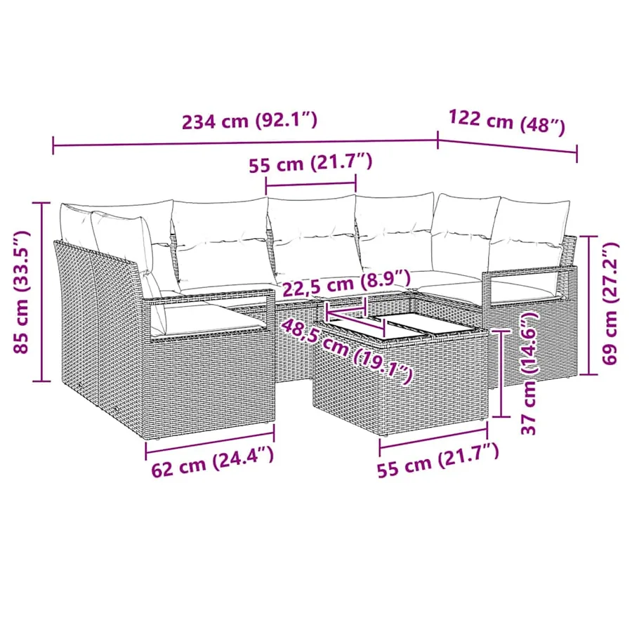 Ensemble de canapé de jardin avec coussin 7 pcs Noir - 13