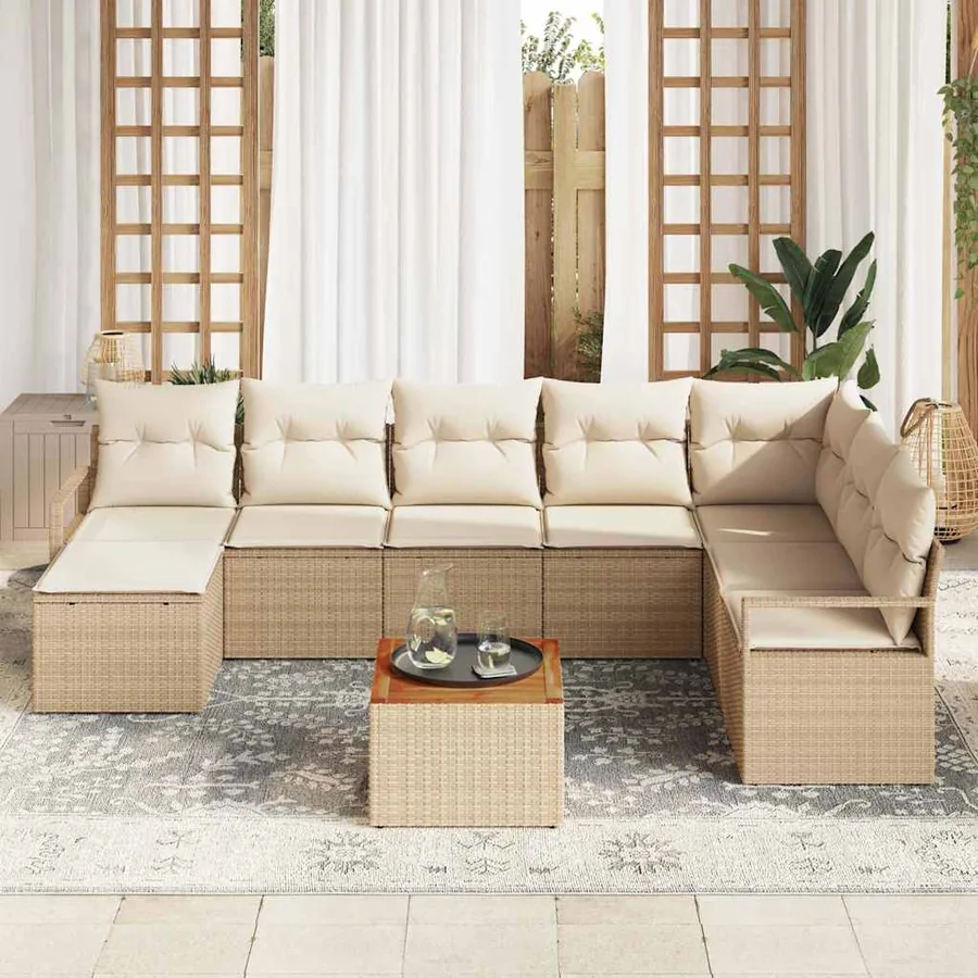 Ensemble de canapé de jardin 9 pcs Beige et crème polyrotin - 3