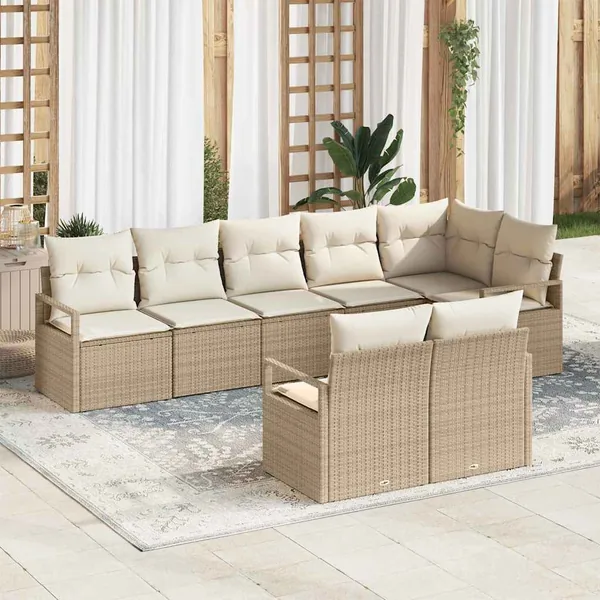 Ensemble de canapé de jardin 8 pcs Beige et blanc polyrotin