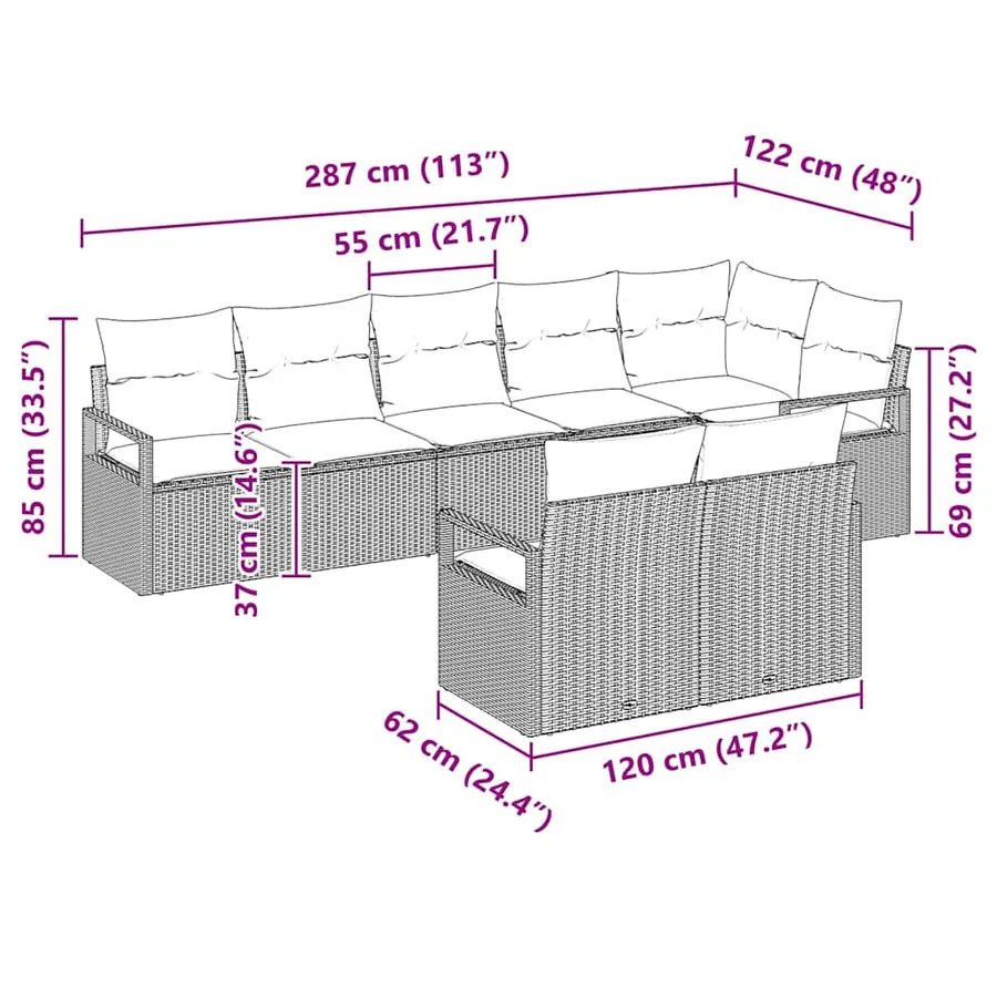 Ensemble de canapé de jardin 8 pcs Beige et blanc polyrotin - 12