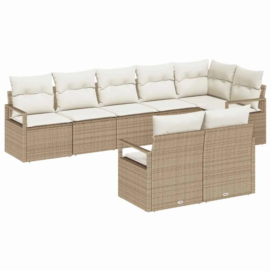 Ensemble de canapé de jardin 8 pcs Beige et blanc polyrotin - 2