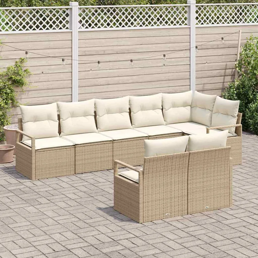 Ensemble de canapé de jardin 8 pcs Beige et blanc polyrotin - 3