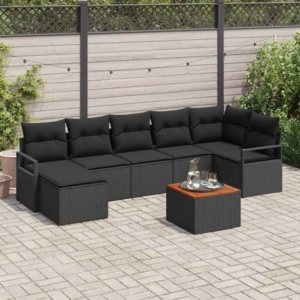 Ensemble de canapé de jardin avec stockage 8 pcs Noir polyrotin