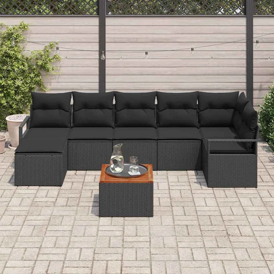 Ensemble de canapé de jardin avec stockage 8 pcs Noir polyrotin - 3
