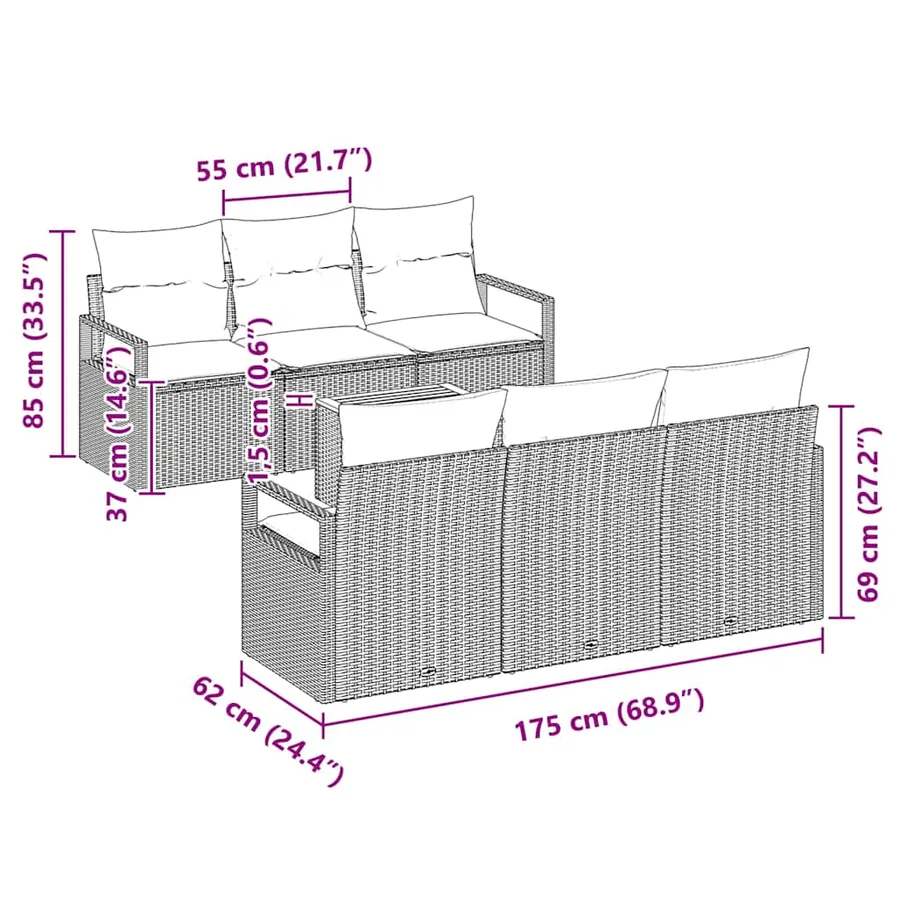 Ensemble de canapé de jardin 7 pcs Beige et crème polyrotin - 11