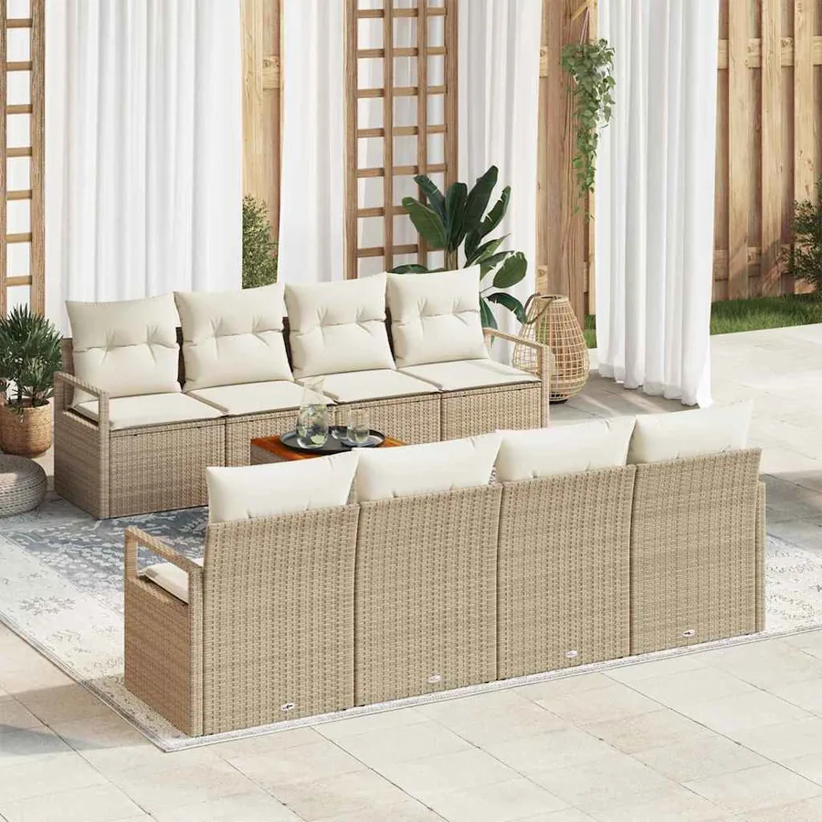 Ensemble de canapé de jardin 9 pcs Beige et crème polyrotin
