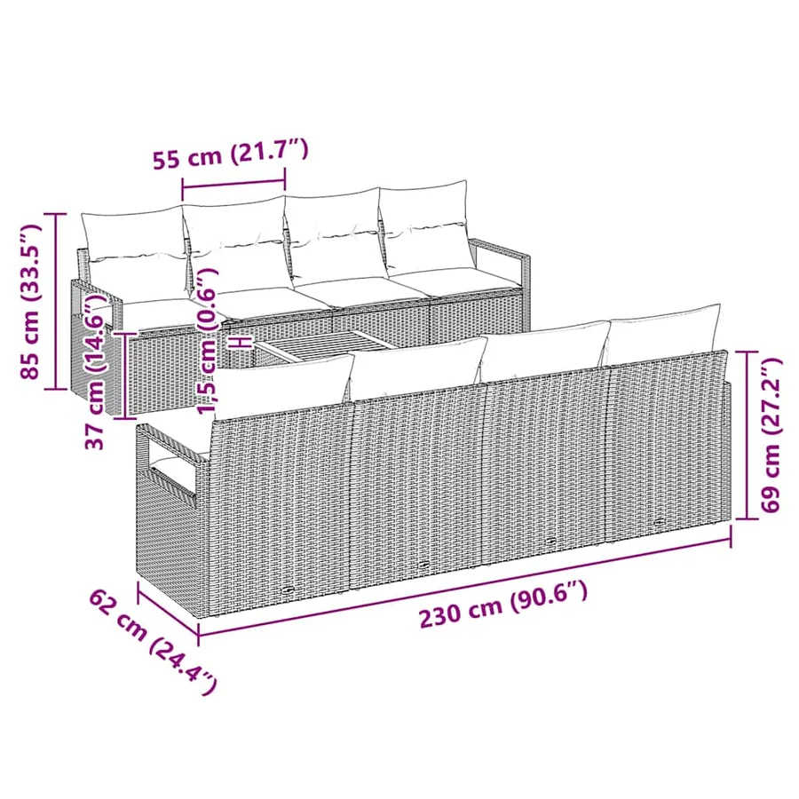 Ensemble de canapé de jardin 9 pcs Beige et crème polyrotin - 11