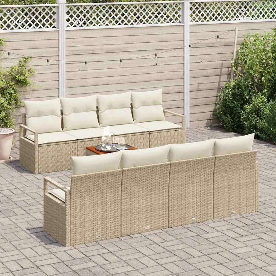 Ensemble de canapé de jardin 9 pcs Beige et crème polyrotin - 3
