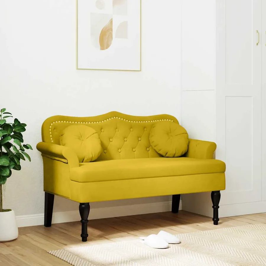 Banc avec coussins jaune 120,5x65x75 cm velours