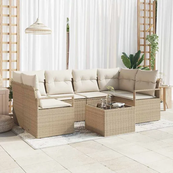 Ensemble de canapé de jardin avec coussin 7 pcs Beige et crème