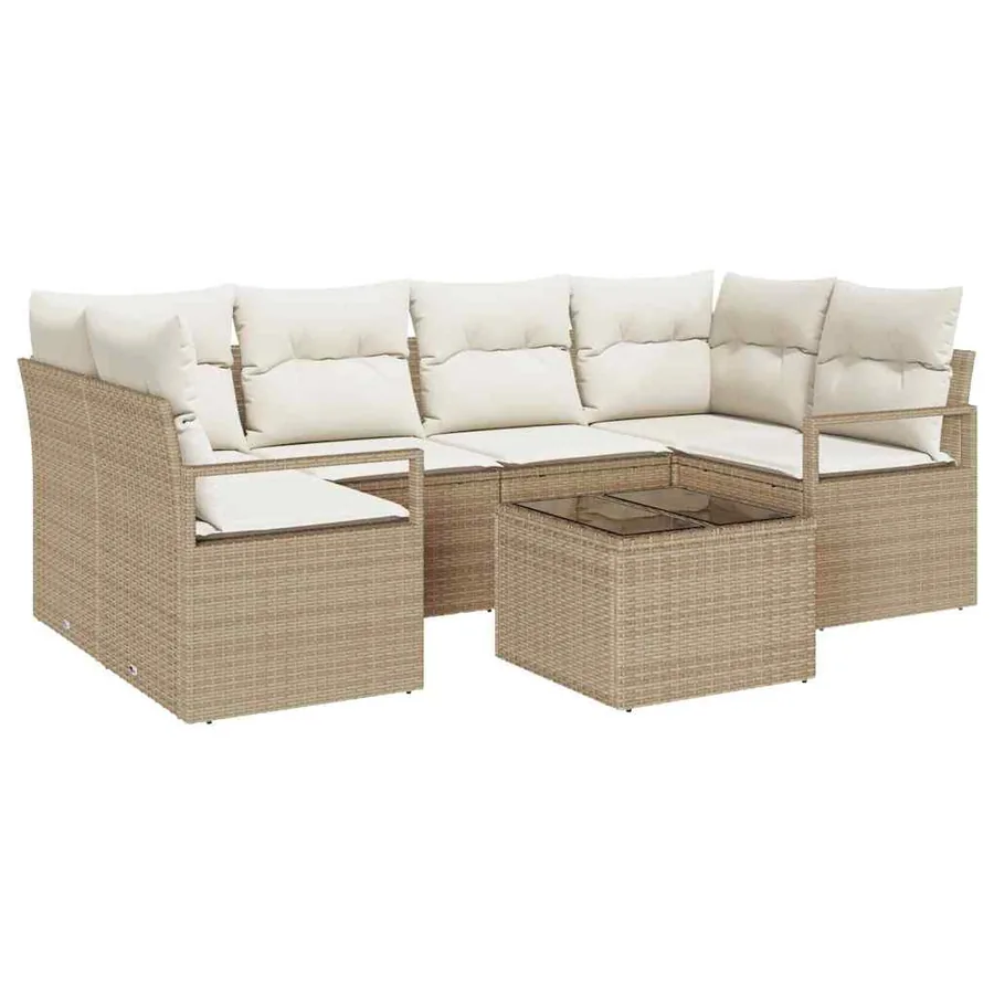 Ensemble de canapé de jardin avec coussin 7 pcs Beige et crème - 2