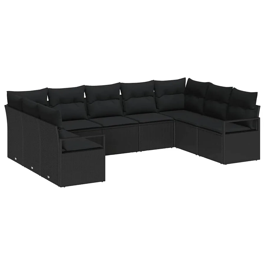 Ensemble de canapé de jardin avec coussin 9 pcs Noir polyrotin - 2