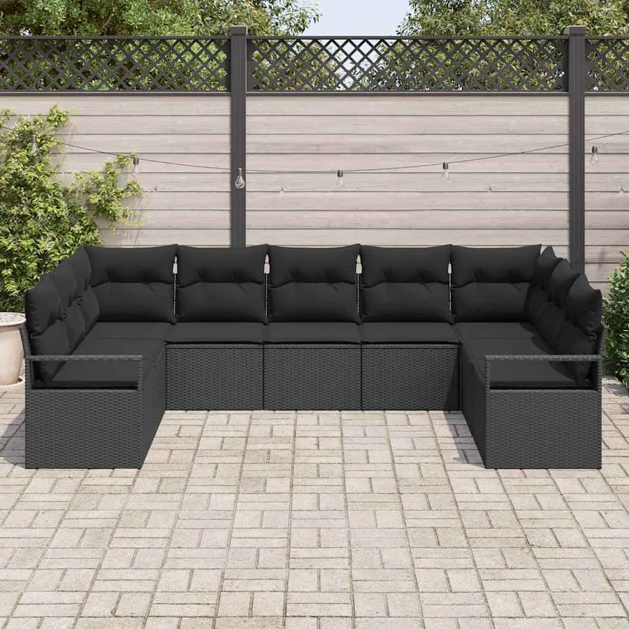 Ensemble de canapé de jardin avec coussin 9 pcs Noir polyrotin - 3