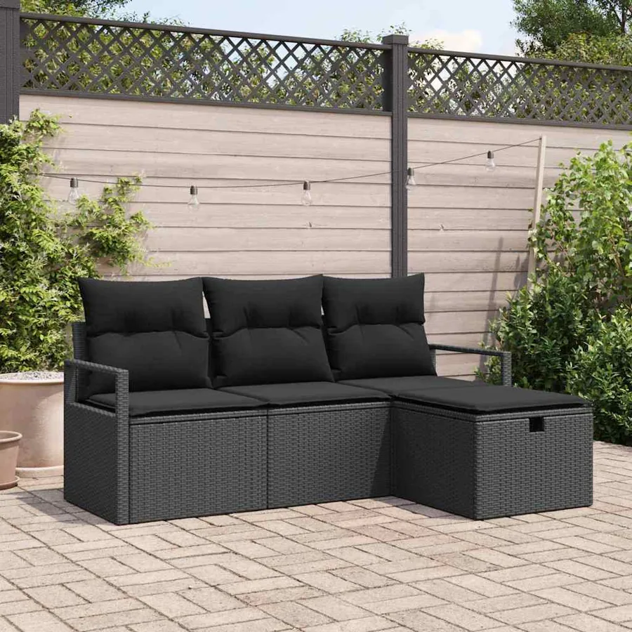 Ensemble de canapé de jardin avec coussin 4 pcs Noir Poly rotin
