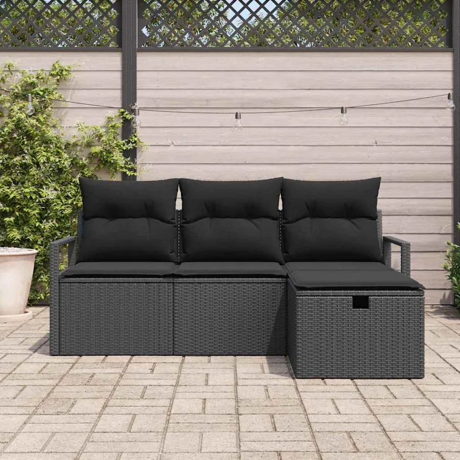 Ensemble de canapé de jardin avec coussin 4 pcs Noir Poly rotin - 3