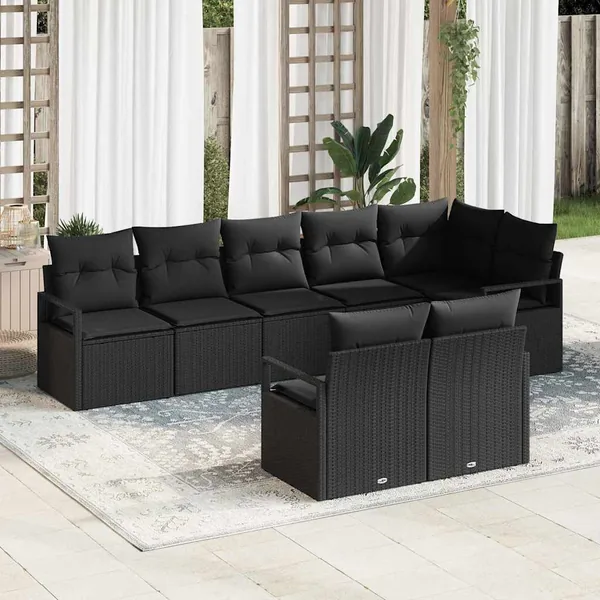 Ensemble de canapé de jardin avec coussin 8 pcs Noir polyrotin