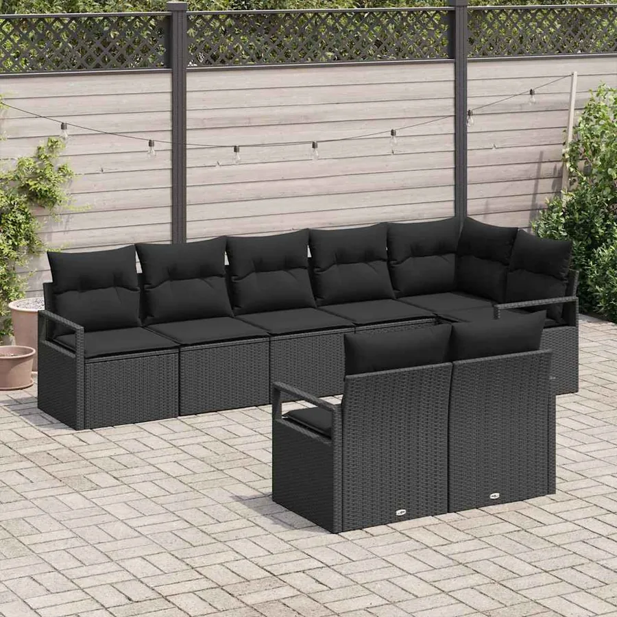 Ensemble de canapé de jardin avec coussin 8 pcs Noir polyrotin - 3