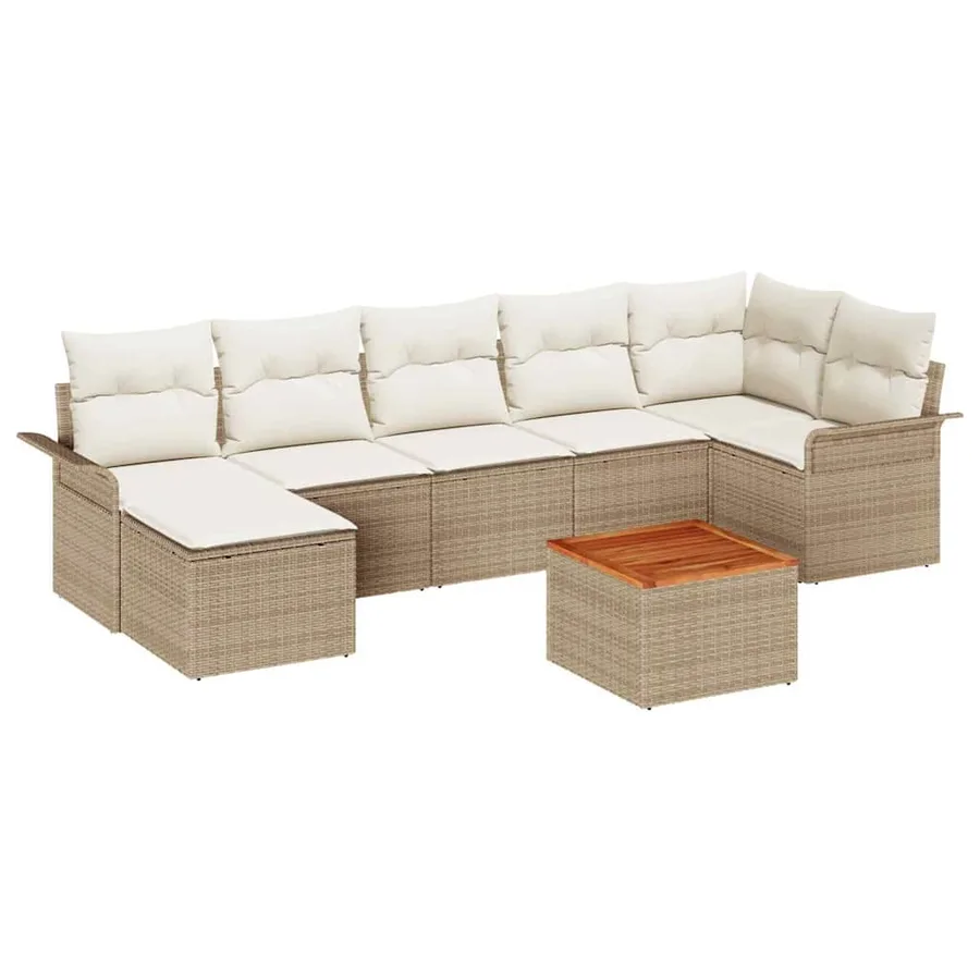 Ensemble de canapé de jardin 8 pcs Beige et crème polyrotin - 2