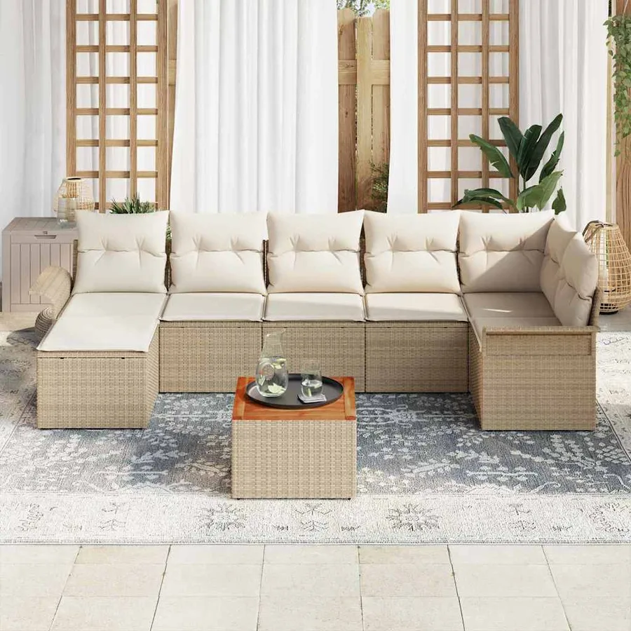 Ensemble de canapé de jardin 8 pcs Beige et crème polyrotin - 3