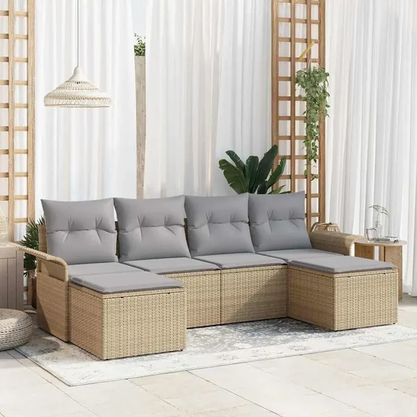 Ensemble de canapé de jardin avec coussin 6 pcs Beige polyrotin