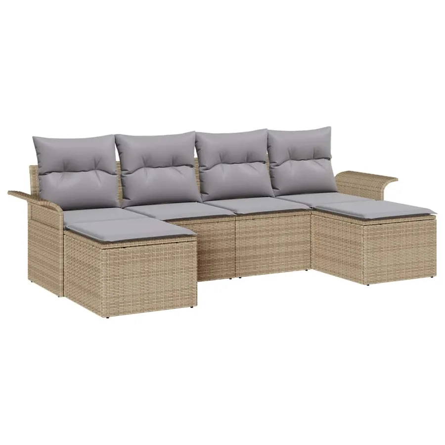 Ensemble de canapé de jardin avec coussin 6 pcs Beige polyrotin - 2