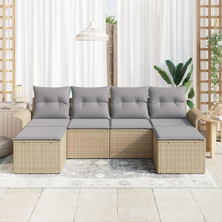 Ensemble de canapé de jardin avec coussin 6 pcs Beige polyrotin - 3