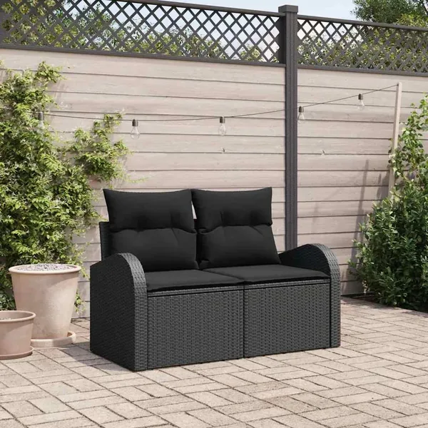 Canapé de jardin avec coussin Noir 124 x 62 x 69cm polyrotin