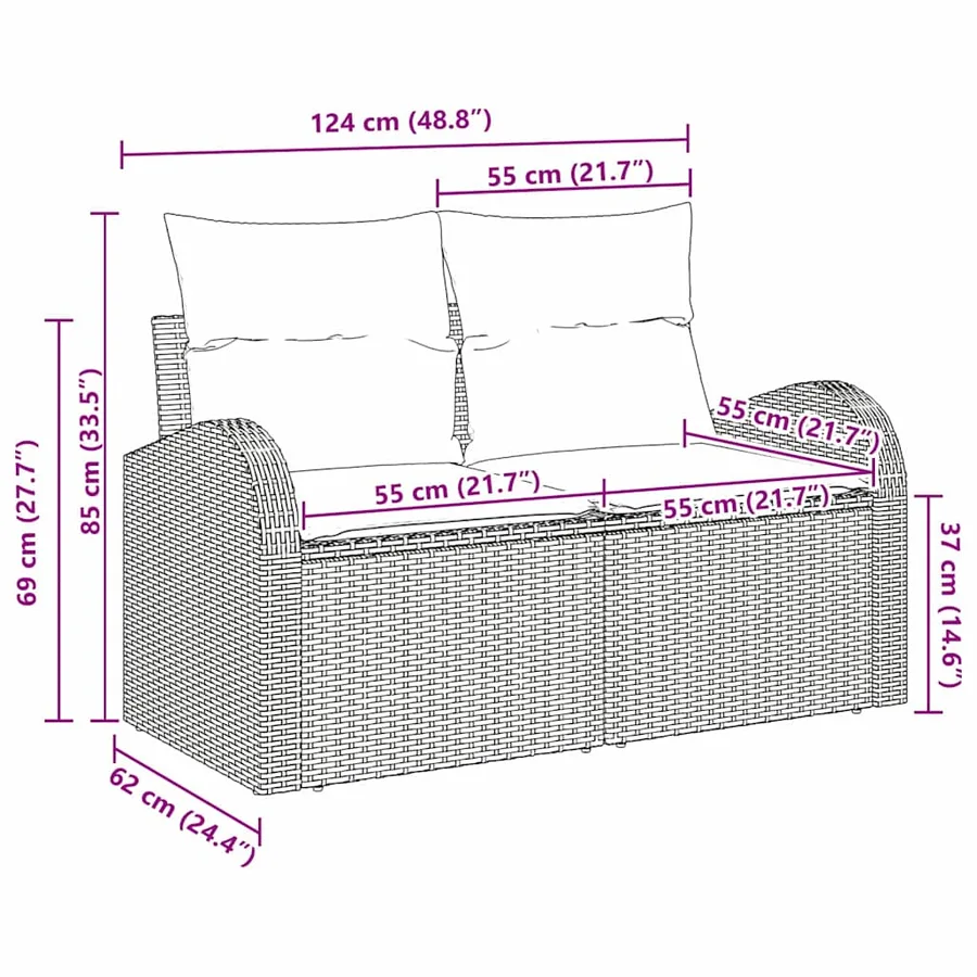 Canapé de jardin avec coussin Noir 124 x 62 x 69cm polyrotin - 8