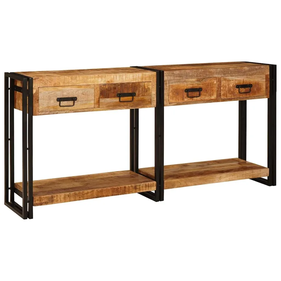 Tables console avec tiroir 2 pcs Marron Bois de mangue massif